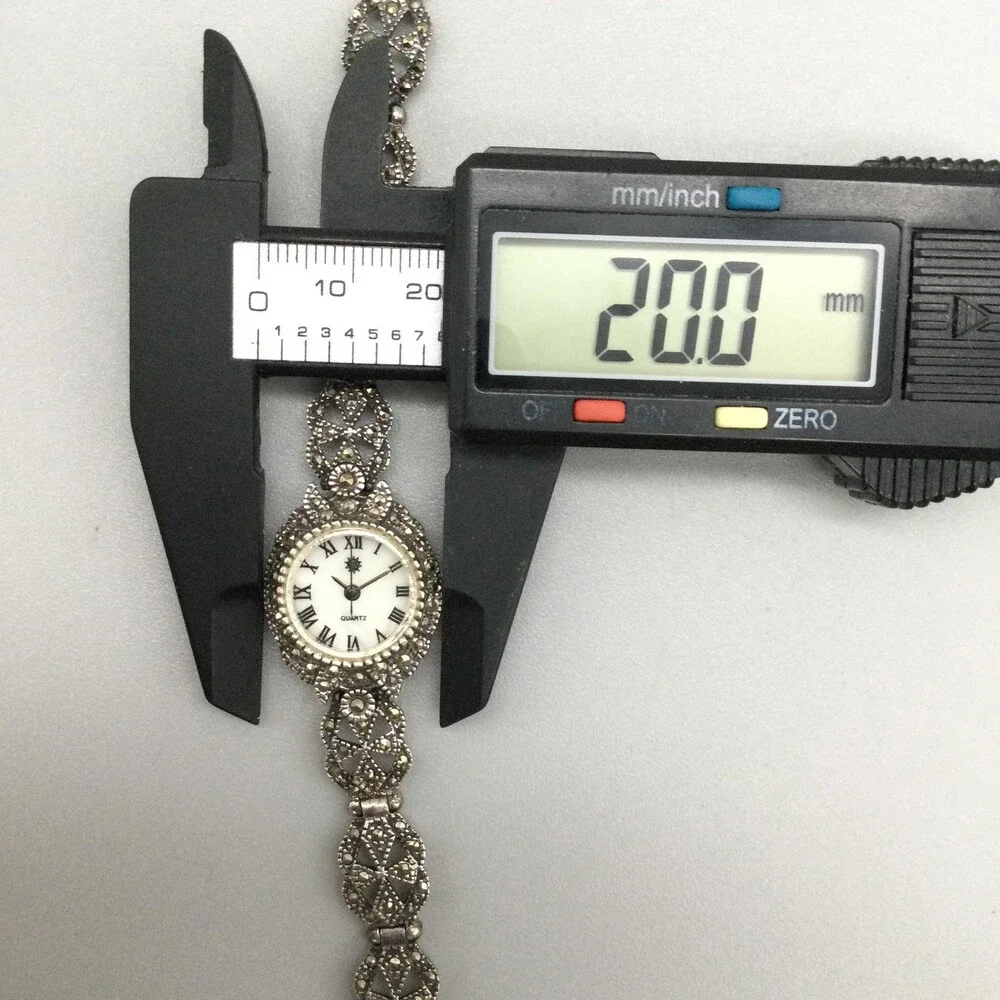 Vintage Marcasite Womens Watch 20mm 925 Sterling Silver New Battery 7.25